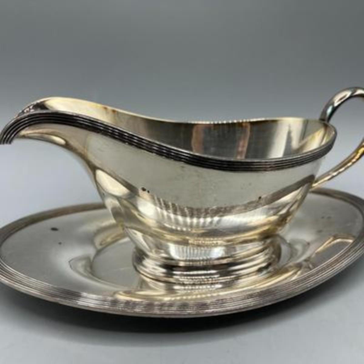 Vintage Silver Plate K.S EPNS Gravy Boat with Saucer Kitchenware