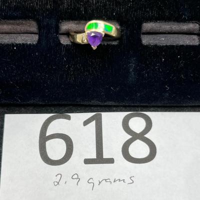 Amethyst & Green opal Ring