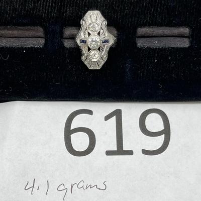 Awesome Filigree Edwardian Art Deco Ladies Ring 3 Diamonds & Sapphires