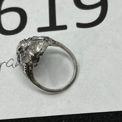 Awesome Filigree Edwardian Art Deco Ladies Ring 3 Diamonds & Sapphires