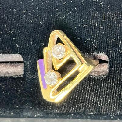 Vintage 80s Retro Art Deco Ring 14K gold w/ Diamonds