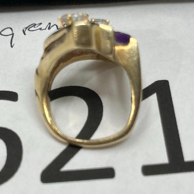 Vintage 80s Retro Art Deco Ring 14K gold w/ Diamonds