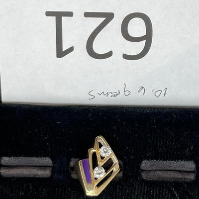 Vintage 80s Retro Art Deco Ring 14K gold w/ Diamonds