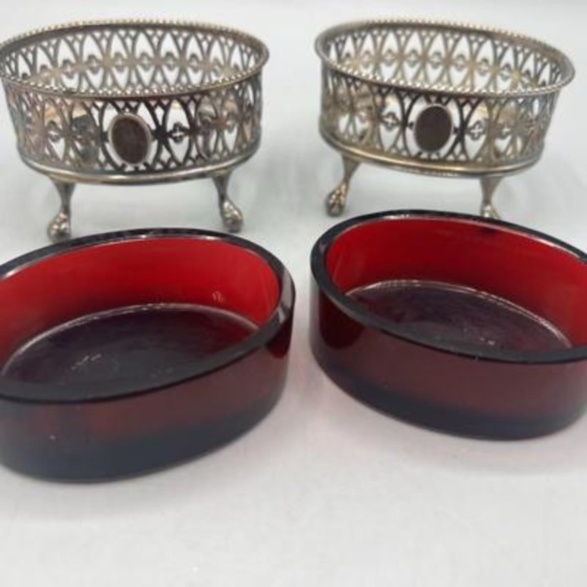 Vintage Pair of West & Son Silver Victorian Open Master Salt Cellar