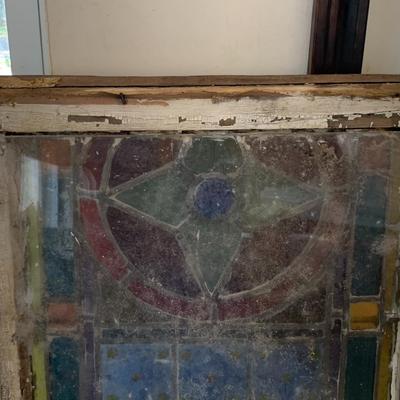 Vintage / antique stain glass  church window with frame