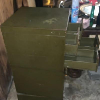 Vintage 4 card + 1 file drawer cabinet on it own stand.