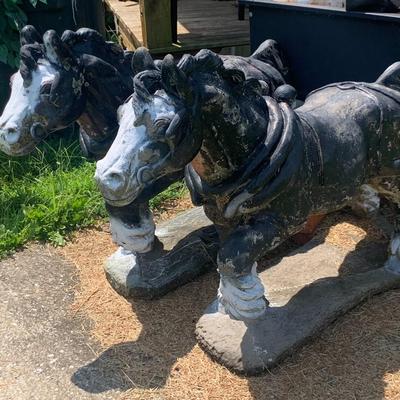Vintage Concrete horses with Craftman trailer