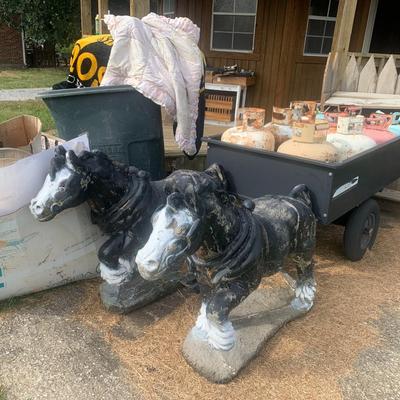 Vintage Concrete horses with Craftman trailer