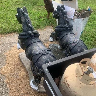 Vintage Concrete horses with Craftman trailer