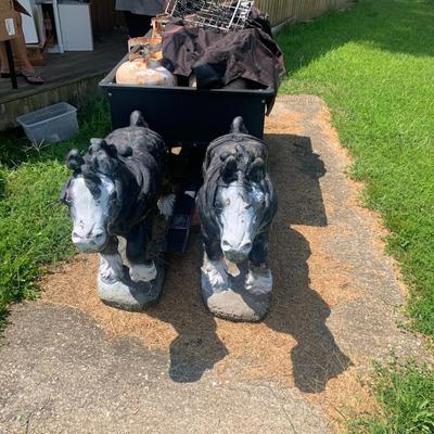 Vintage Concrete horses with Craftman trailer