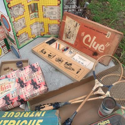 Vintage board games- Clue, Intrigue, Pachisi & Badminton