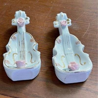 Two vintage mid century Thames bone China flowered violin