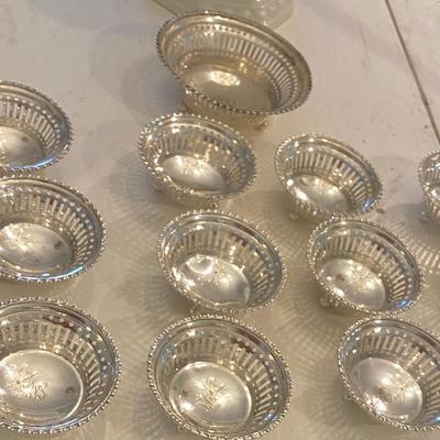 HUGE Set Antique Sterling Silver Pierced Nut Dishes by Towle for Bigelow & Kennar Boston
