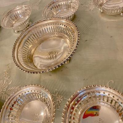 HUGE Set Antique Sterling Silver Pierced Nut Dishes by Towle for Bigelow & Kennar Boston