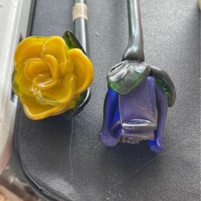 Two vintage glass roses