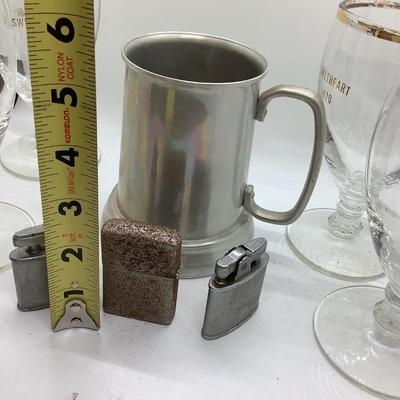 Schlitz mug, 3 lighters, 4 Sigma Chi glasses