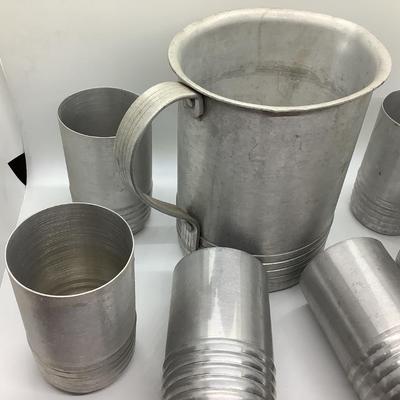 Pitcher and 6 cups- light metal