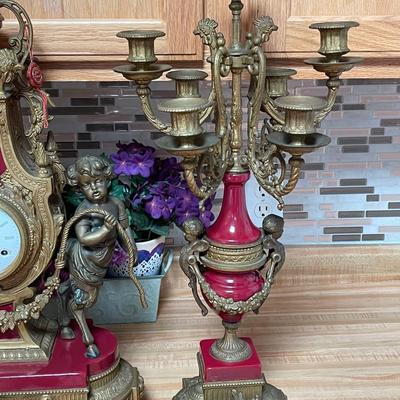 Antique Franz Hermle Mantle clock with matching Candelabras