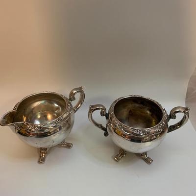 Rogers and Bro Exquisite Silver plated Creamer and Sugar Bowl Trade Mark 4604 & 4605 - each 6â€ wide x 4â€ high approx