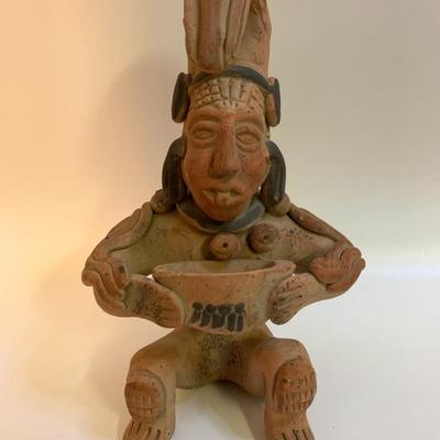 Vintage Aztec Inca Mayan Mexico Folk Art Pottery Clay Terracotta Figure - 8.5â€ tall x 5.5â€ wide approx
