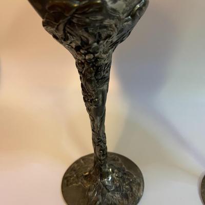 Vintage Pair of Godinger Goblets Drink Cup Silver Plated Grape Stem Motif - each 8â€ tall 3â€ wide approx