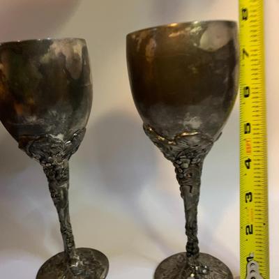 Vintage Pair of Godinger Goblets Drink Cup Silver Plated Grape Stem Motif - each 8â€ tall 3â€ wide approx