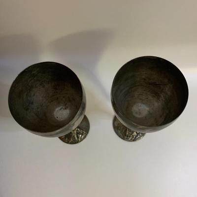 Vintage Pair of Godinger Goblets Drink Cup Silver Plated Grape Stem Motif - each 8â€ tall 3â€ wide approx