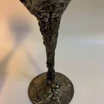 Vintage Pair of Godinger Goblets Drink Cup Silver Plated Grape Stem Motif - each 8â€ tall 3â€ wide approx