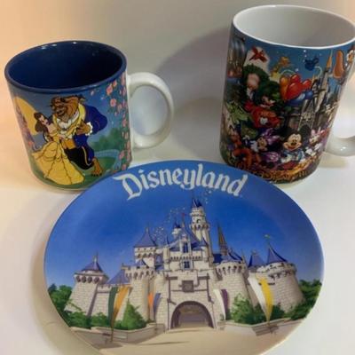 2 Disney Mugs & 1 Plate - Beauty and the Beast & Walt Disney World Official â€œGrandmaâ€ Mug & DISNEY CASTLE 6â€ Decorative...