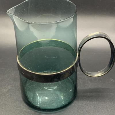 2 Small Pitchers - Vintage Paul Revere Reproduction & Green Glass EPNS Denmark - each 3.5â€ high x 3.5â€ wide approx