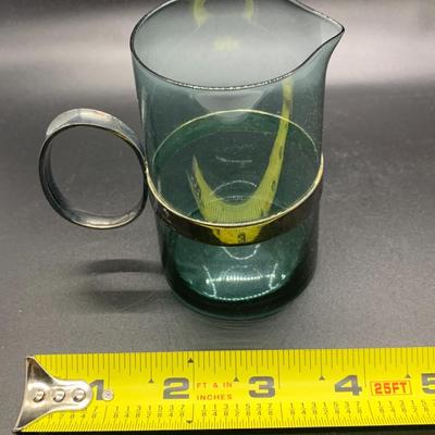 2 Small Pitchers - Vintage Paul Revere Reproduction & Green Glass EPNS Denmark - each 3.5â€ high x 3.5â€ wide approx