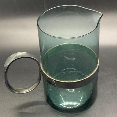 2 Small Pitchers - Vintage Paul Revere Reproduction & Green Glass EPNS Denmark - each 3.5â€ high x 3.5â€ wide approx