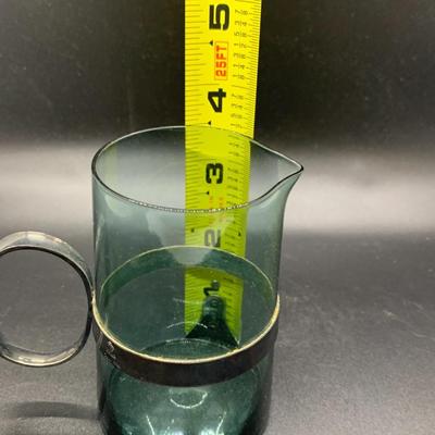 2 Small Pitchers - Vintage Paul Revere Reproduction & Green Glass EPNS Denmark - each 3.5â€ high x 3.5â€ wide approx