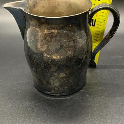 2 Small Pitchers - Vintage Paul Revere Reproduction & Green Glass EPNS Denmark - each 3.5â€ high x 3.5â€ wide approx