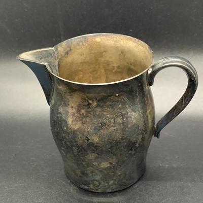 2 Small Pitchers - Vintage Paul Revere Reproduction & Green Glass EPNS Denmark - each 3.5â€ high x 3.5â€ wide approx