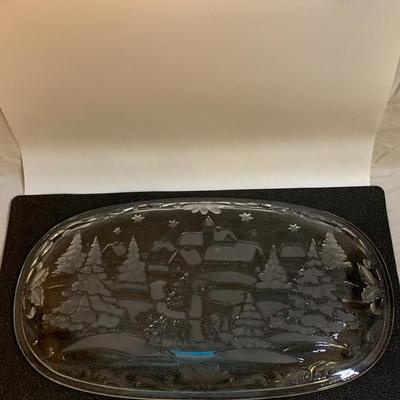 Vintage 1970s Mikasa Christmas Carol Crystal Canape Tray Frosted 15.5â€ long approx