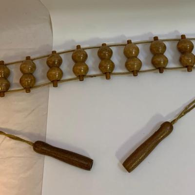 Vintage Wooden Ball Bead Back Roller Massage 2 Handle - 3â€ wide x 48â€ long approx including handles