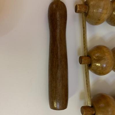 Vintage Wooden Ball Bead Back Roller Massage 2 Handle - 3â€ wide x 48â€ long approx including handles