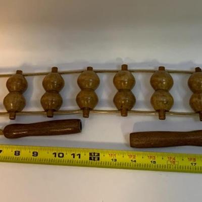 Vintage Wooden Ball Bead Back Roller Massage 2 Handle - 3â€ wide x 48â€ long approx including handles