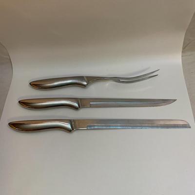 Vintage Walton Stainless Steel 3-Piece Carving Set Hollow Ground Hollow Handle w/ Box - 2 knives 13â€ & 14â€ approx with 12â€ fork...
