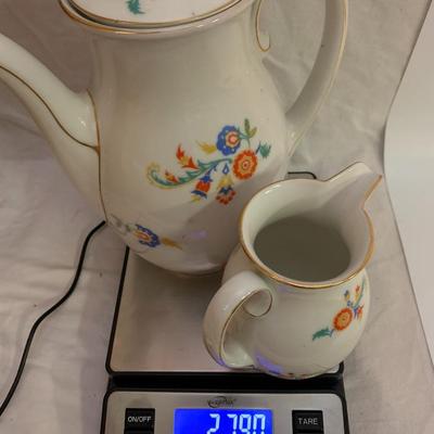 Vintage Ceramic Coffee Tea Pot and creamer - 10.5â€ tall x 7.5â€ wide pot & 5â€ tall x 4â€ wide creamer approx