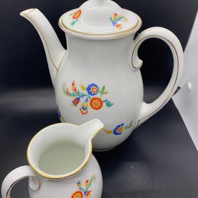 Vintage Ceramic Coffee Tea Pot and creamer - 10.5â€ tall x 7.5â€ wide pot & 5â€ tall x 4â€ wide creamer approx