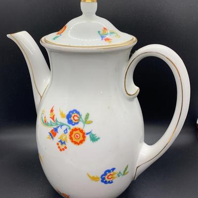 Vintage Ceramic Coffee Tea Pot and creamer - 10.5â€ tall x 7.5â€ wide pot & 5â€ tall x 4â€ wide creamer approx
