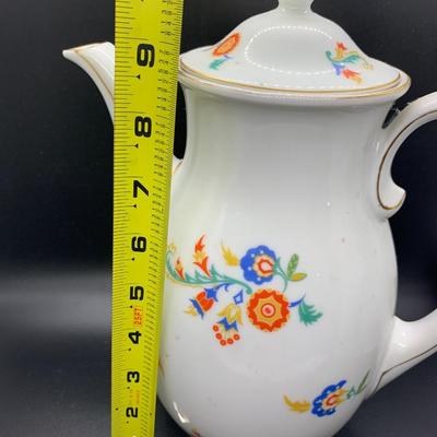 Vintage Ceramic Coffee Tea Pot and creamer - 10.5â€ tall x 7.5â€ wide pot & 5â€ tall x 4â€ wide creamer approx