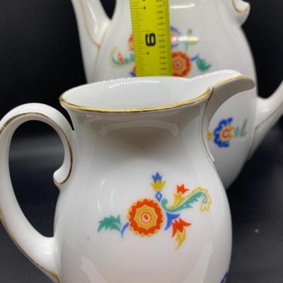 Vintage Ceramic Coffee Tea Pot and creamer - 10.5â€ tall x 7.5â€ wide pot & 5â€ tall x 4â€ wide creamer approx