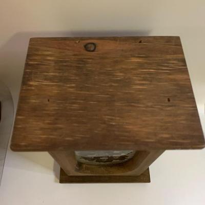 Vintage Wooden â€œMerry Christmasâ€ Lantern Box/Candle Holder- Stained Glass Door - 10â€ high x 6.5â€ wide x 5â€ deep approx