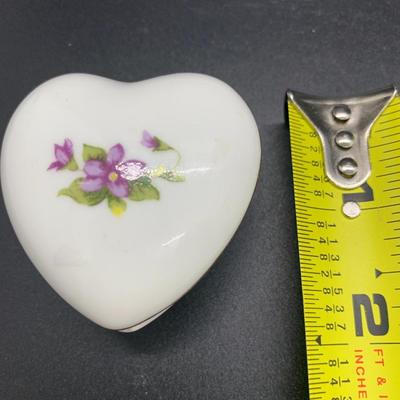 Vintage Flared & Fluted White Porcelain Vase With Lilies & Vintage Heart Shaped Porcelain Trinket Box White with Purple Flowers...