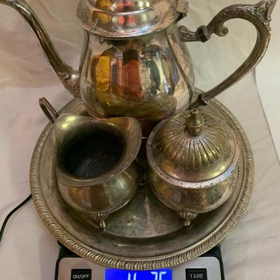 Vintage Silver Plated Tea Set with F. B. Rogers Pot, creamer, sugar and tray - See pics