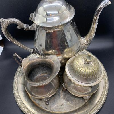 Vintage Silver Plated Tea Set with F. B. Rogers Pot, creamer, sugar and tray - See pics