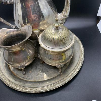 Vintage Silver Plated Tea Set with F. B. Rogers Pot, creamer, sugar and tray - See pics
